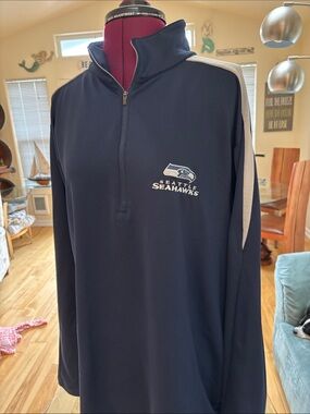 Antigua Seattle Seahawks Navy Quarter-Zip Pullover